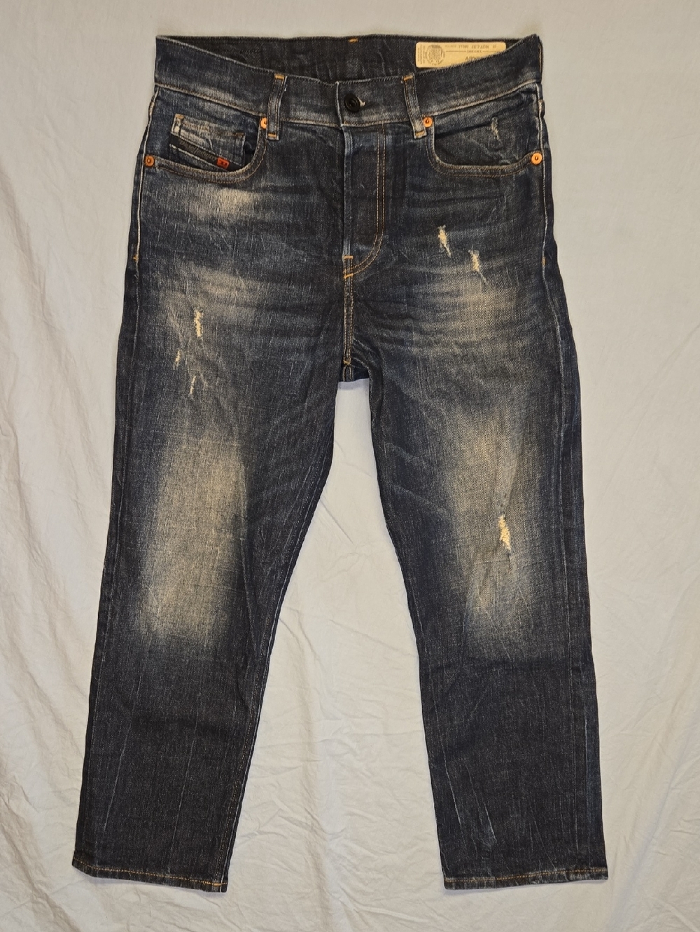 Diesel Distressed Aryel Regular Straight Regular Waist Dark Blue Fade Jeans
